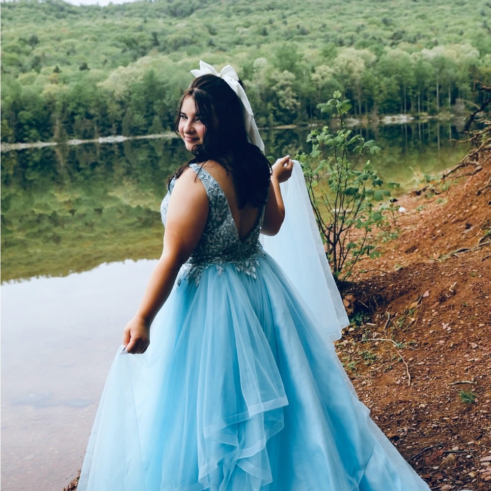 Elegant Blue Tulle Gown